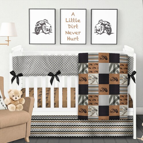 Truck Crib Bedding Boy Nursery Bedding Black Brown Tan Grey Etsy