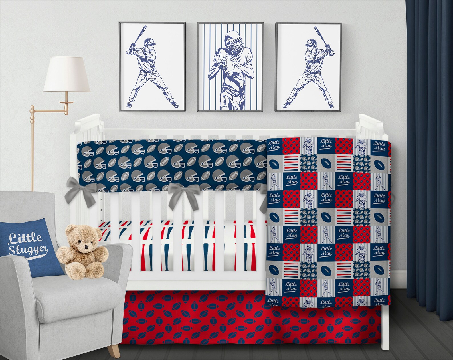 Football Crib Bedding Set Boy Nursery Bedding Baseball Baby Etsy