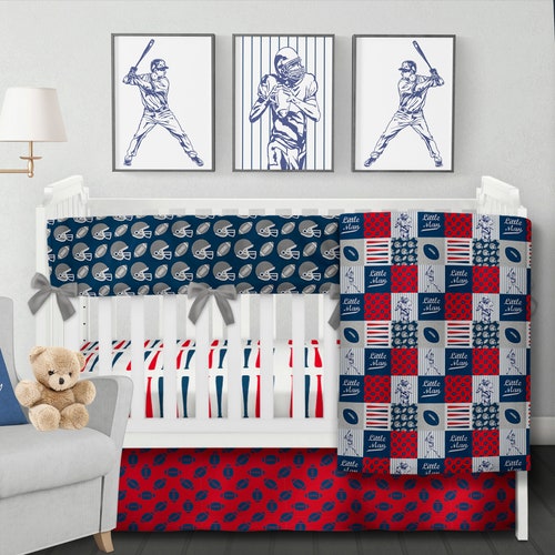 Football Crib Bedding Set Boy Nursery Bedding Baseball Baby Etsy