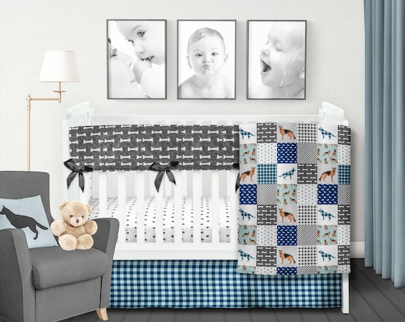 Puppy Dog Crib Bedding Set Baby Boy Quilt Boy Crib Bedding Etsy