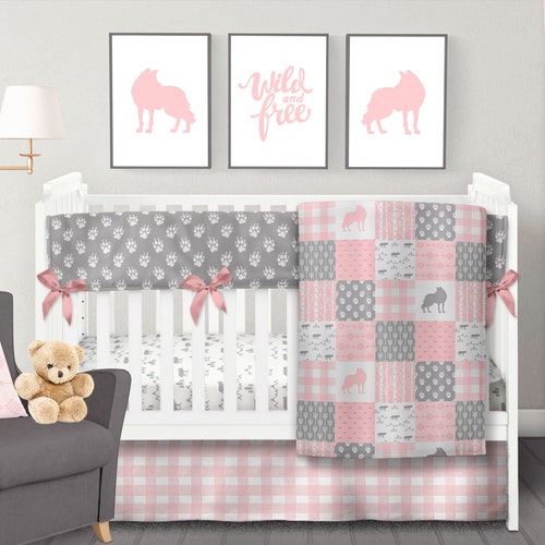 Boho Crib Bedding Girl Nursery Bedding Pink Navy Baby Etsy