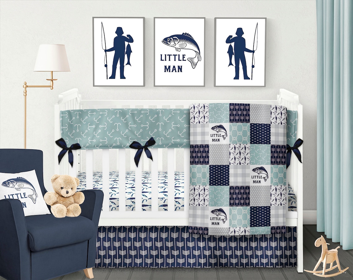 Fishing Nursery Bedding Boy Crib Bedding Set Bass Fishing Etsy
