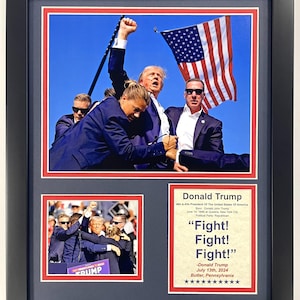 Donald Trump | 45e en 47e president van Amerika | Ingelijste dubbel gematteerde fotocollage van 12 x 15 inch