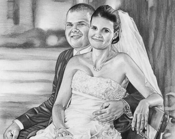 Pencil portraits of weddings (TWO people), custom drawn
