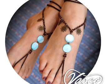 Barefoot Sandals. Turquoise Mother Of Pearl. Gift For Her