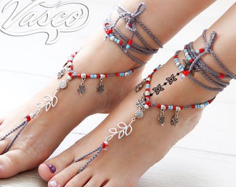 Tibetan Silver Barefoot Sandals, Silver Barefoot Sandles, Bellydance Sandle