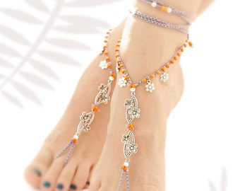 Gray Silver Barefoot Sandals, Hippie Shoes, Gift For Her