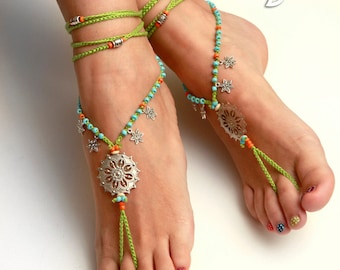 Green Silver Barefoot Sandals