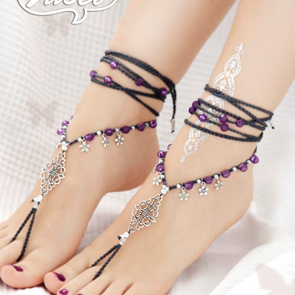 Purple Barefoot Sandals, Silver Barefoot Sandles, Bellydance Sandle