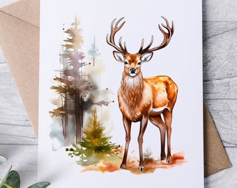 Deer Christmas Cards, Deer, Reindeer, Rustic Card Set / Luxury Linen Textured Card / Blank Note Cards / Folded Notecards / Holiday Card Set