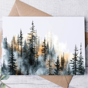 ENCHANTED FOREST Notecards: Rustic Evergreen Tree Thank You Cards Set - Blank Nature Winter & Fall Stationery