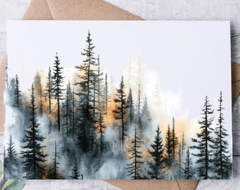 ENCHANTED FOREST Notecards: Rustic Evergreen Tree Thank You Cards Set - Blank Nature Winter & Fall Stationery