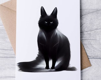 MIDNIGHT Black Cat Art Card Set - Blank Note Cards & Folded Notecards for Thank You and Stationery Lovers