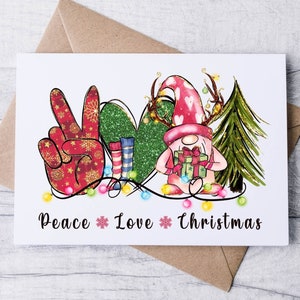 Peace Love Christmas Gnome Watercolor Christmas Card Set / Boxed Card Set / Folded Notecards / Christmas Greeting Card / Hippie / Boho