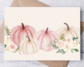 Blush Pink Pumpkin Card Set on Cream Cardstock Boxed / Watercolor Autumn Fall / Blank Note Cards / Folded Notecards / Thank You / Stationery
