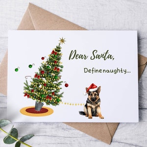 Shepard Dog Christmas Tree Card Set / Dear Santa Define Naughty / Luxury Linen Textured Card / German Shepard / Holiday Card Set / Christmas