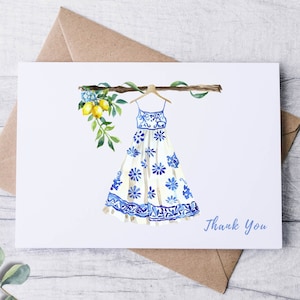 Amalfi Coast Lemon Thank You Card Set BREEZE-KISSED Couture - Mediterranean Blue Dress Folded Blank Note Cards - Perfect for Any Occasion