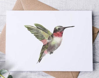 Hummingbird Thank You Card / Luxury Linen Textured Card / Blank Note Cards / Thank You Cards / Nature Cards / Ruby-throated Hummingbird