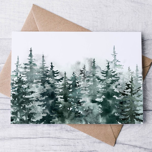 WOODLAND SPLENDOR Country Card Set / Textured Linen Cardstock / Folded cards / Thank You / Country Christmas Card Evergreen Forest Woods