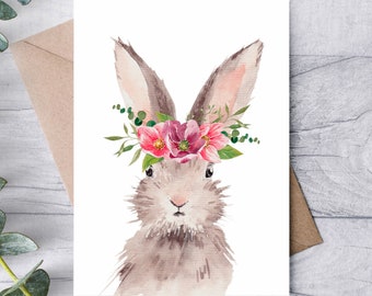 Bunny Rabbit with Flowers Card Set / Blank Note Cards / Folded Notecards / Thank You / Stationery