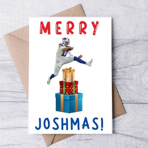 Merry Joshmas Buffalo Christmas Presents Card Set | Blank Folded Notecards for Holiday Greetings and Gift Giving