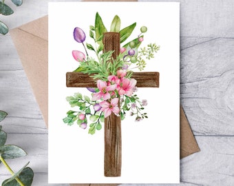 Cross with Tulips Easter Cross Card Set / Blank Note Cards / Folded Notecards / Thank You / Stationery / Communion Confirmation