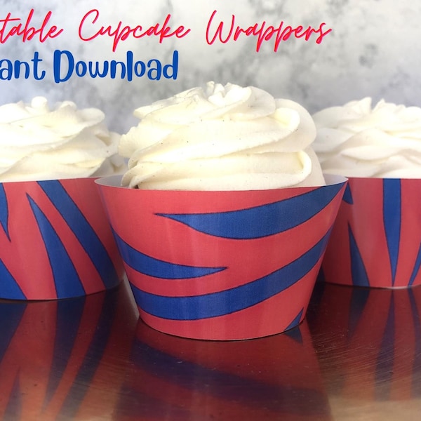 Football PRINTABLE Cupcake Wrapper Red Blue Zebra Print Tailgate Sports Let's Go Buffalo Game Day Party Supplies