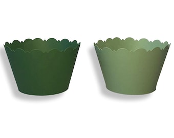 SAGE GREEN Cupcake Wrappers Dark Green, Light Green, Scalloped Edge, Textured or Smooth Finish
