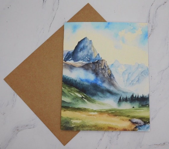 Colorful Mountain Peaks 5 Blank Cards With Envelopes Blank Notecards  Greeting Cards Watercolor Cards 