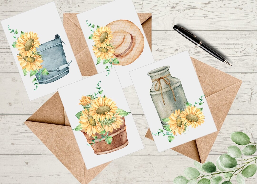 Sunflower Watercolor Card Set / Blank Note Cards / Folded Notecards ...