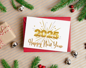 New Years 2025 Card Set / Blank Note Cards / Folded Notecards / Thank You / Gold New Year