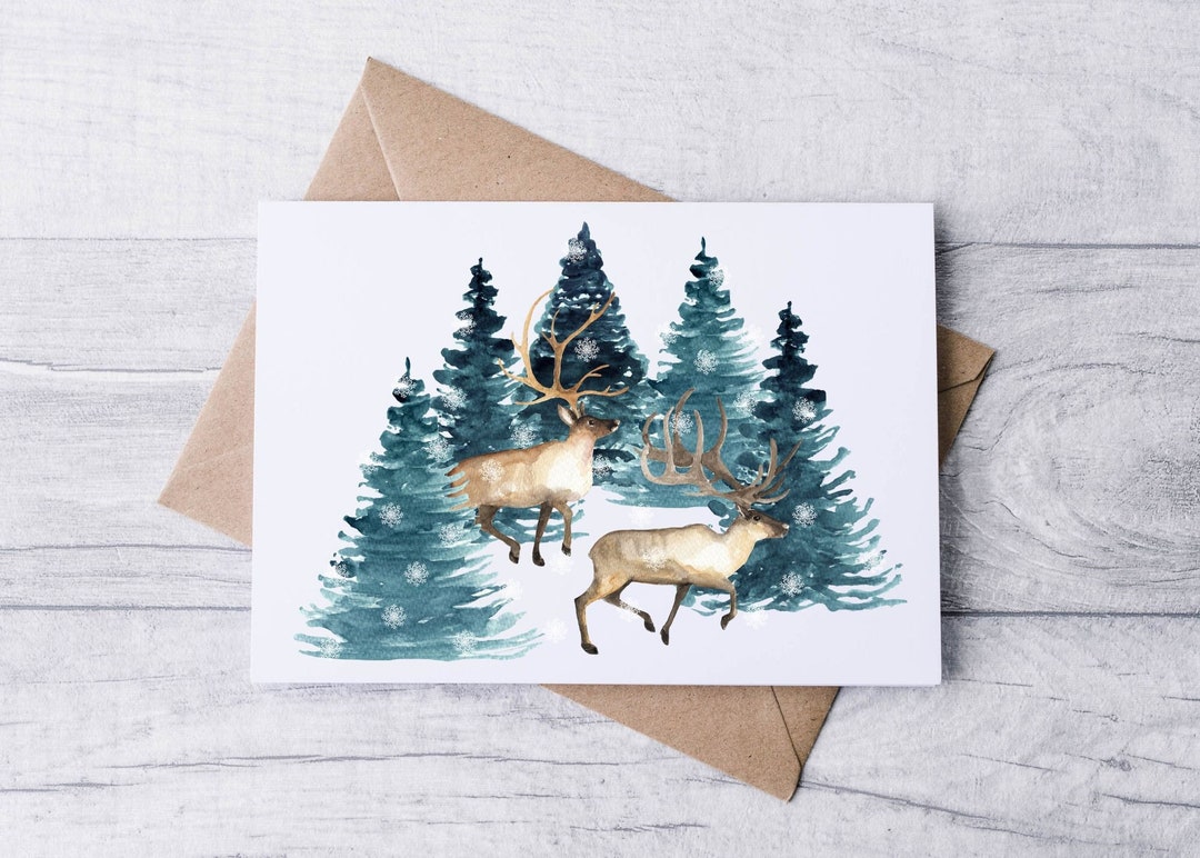 Evergreen Forest Woods and Deer Rustic Card Set / Blank Note Cards ...