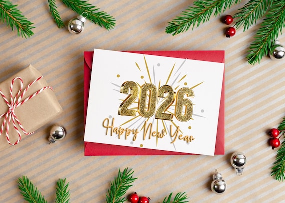 New Years 2026 Card Set / Blank Note Cards / Folded Notecards