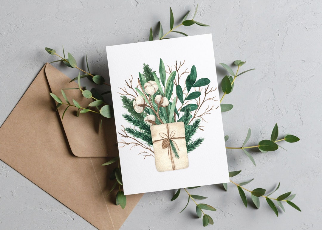 WINTER BOUQUET Sage Green Watercolor Card Set / Blank Note Cards ...