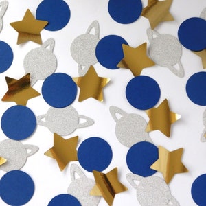 OUTER SPACE PARTY Table Confetti Scatter Moon Stars Planet Two the Moon 125 Pieces Blue Silver Gold