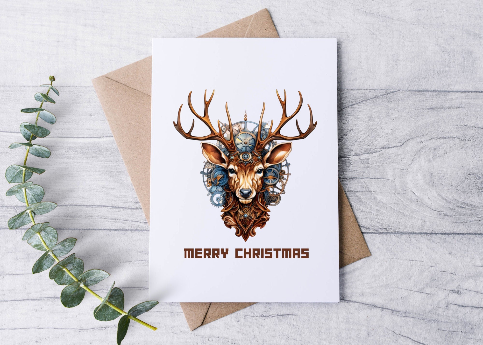 REINGEAR GAMES STEAMPUNK Reindeer Christmas Cards / Luxury Linen Textured Card / Merry Christmas / Watercolor / Steampunk Ephemera