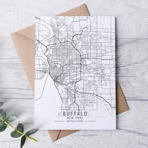 Buffalo City Map Sketch /  Blank Note Cards / Folded Notecards / Thank You / City Streets / 716 / Buffalo New York