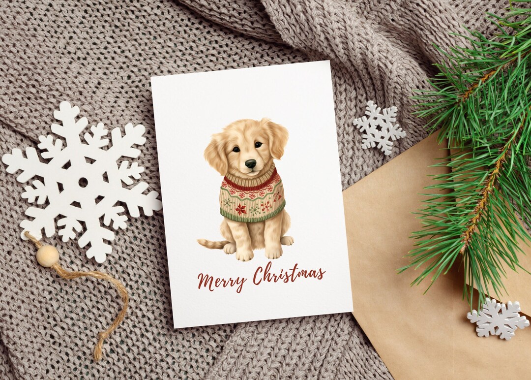 Golden Retriever Dog Sweater Card Set / Merry Christmas / Luxury Linen ...