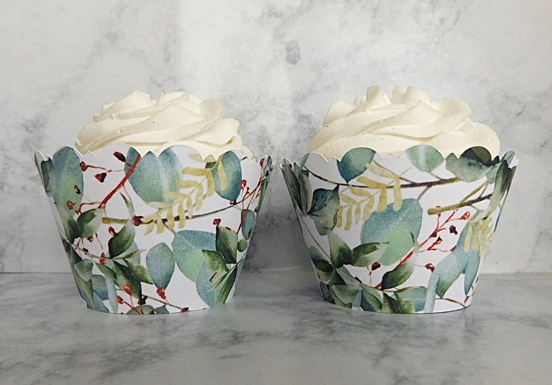 EUCALYPTUS Sage Green Cupcake Wrappers Scalloped Edge Smooth Finish Fall Wedding Shower Green