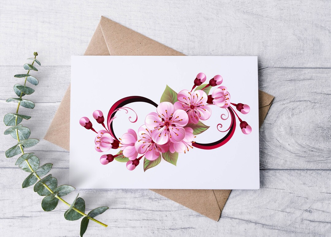 Sakura Cherry Blossom Infinity Ring Card Set / Blank Note Cards