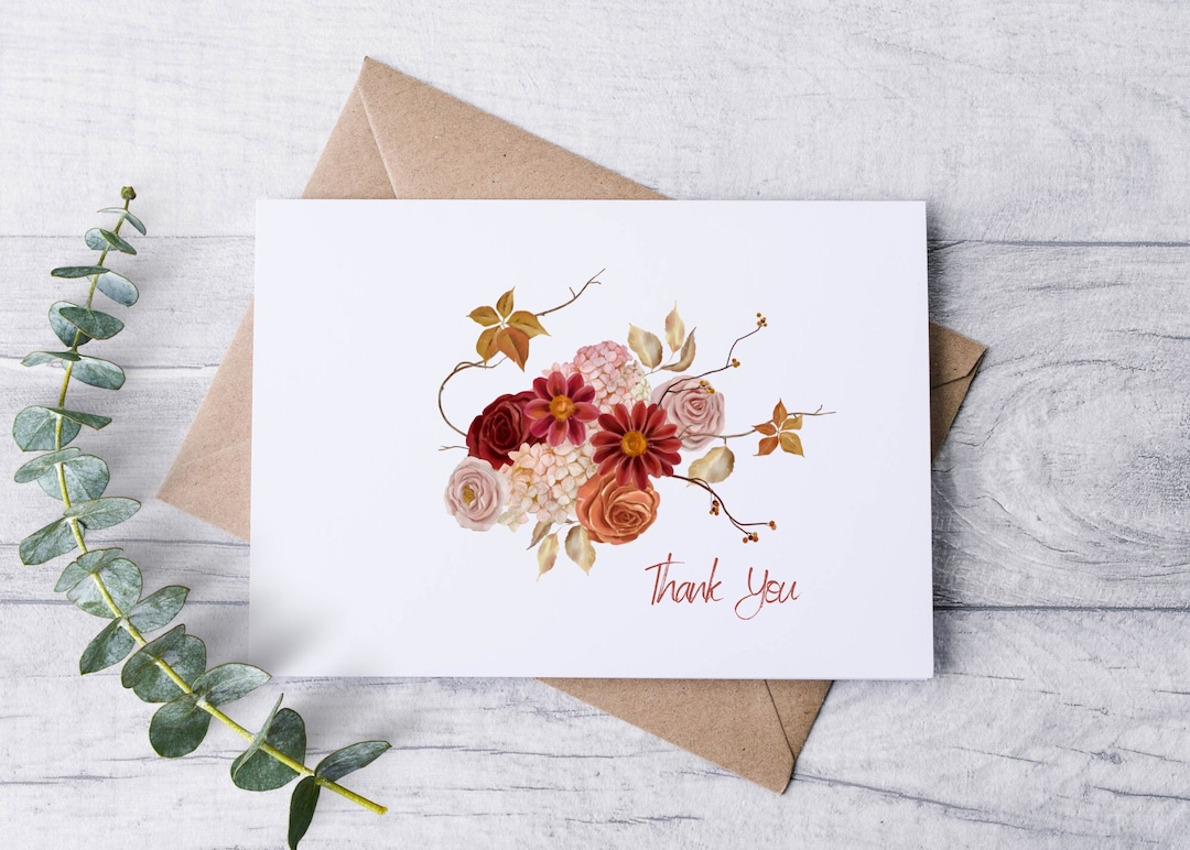 WATERCOLOR FLORAL Thank You Card Set / Blank Note Cards / Folded Note ...