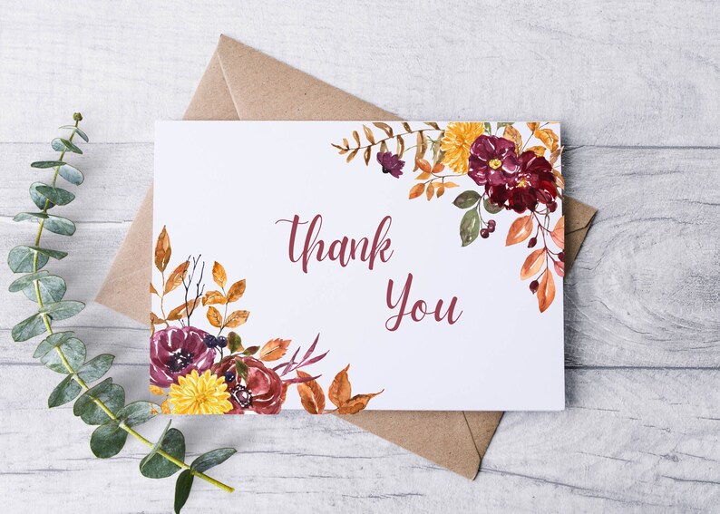 WATERCOLOR FLORAL Thank You Card Set / Blank Note Cards / Folded Note ...