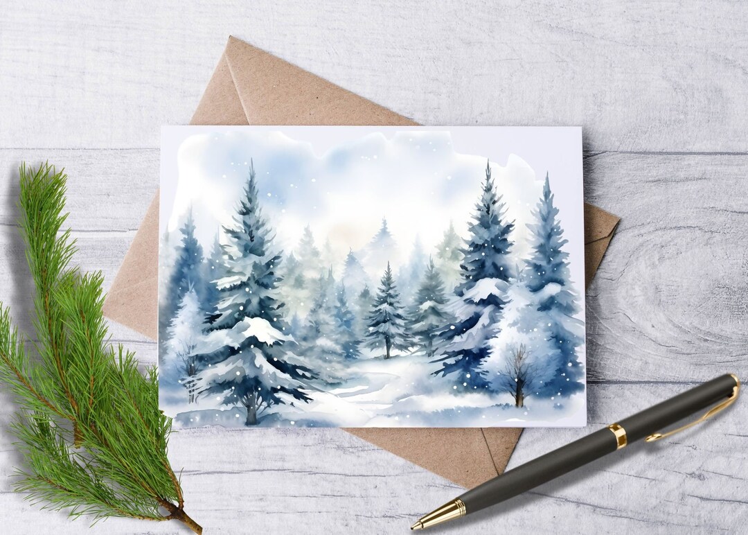 Evergreen Dreams Trees Notecards Set - Rustic Thank You Cards & Blank ...