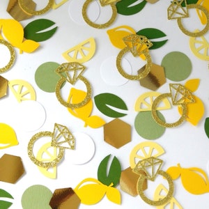 She Found Her MAIN SQUEEZE Lemon Bridal Shower Table Confetti Scatter 140 Pieces Sage Green Yellow Gold Glitter Pucker Up