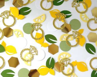 She Found Her MAIN SQUEEZE Lemon Bridal Shower Table Confetti Scatter 140 Pieces Sage Green Yellow Gold Glitter Pucker Up
