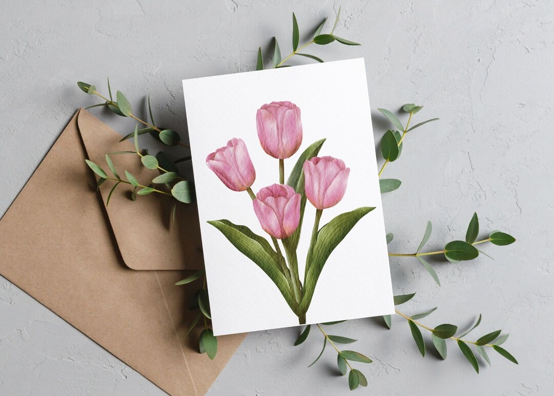 Tulips Note PINK IMPRESSION Tulips Watercolor Card Set / Blank Note Cards / Folded ...