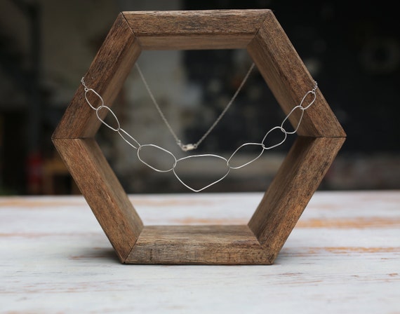Statement Necklace / Pebble Necklace / Handmade / Sterling Silver / Abstract / Delicate / Long Necklace / Simplistic / Boho