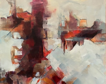 Abstract Cityscape of in Red, Pink and Brown