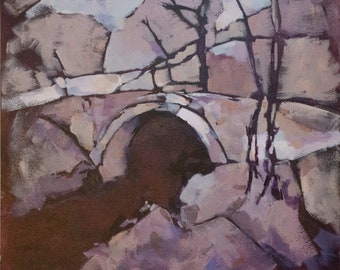 Abstract Painting of an Old Stone Railroad Bridge