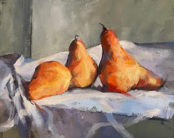 Impressionist Still Life of Yellow Pears on a Table
